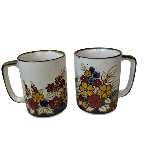 Vintage Mug Set Of 2 Coffee Mugs Set Vintage Floral 70s Japan - Picture 5 of 10